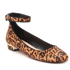 Vince Camuto Attera Cow Hide Leopard‎ Ankle Strap Flats NIB